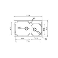 kích thước củaChậu rửa bát Bosch AMALTIA PLUS 2B