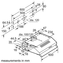 Kích thước máy hút mùi âm tủ Bosch DUL62FA51 Series 2