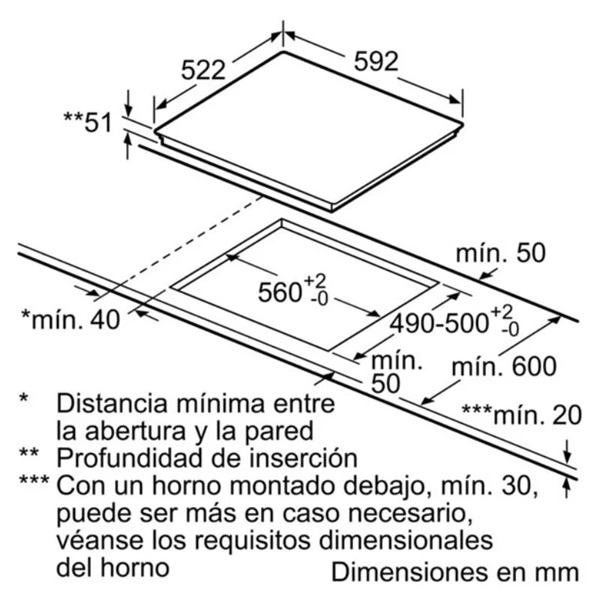 Kích thước bếp từ Bosch 3 vùng nấu