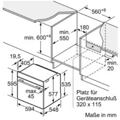 Kích thước lò nướng âm tủ 71 lít Bosch HBG7441B1